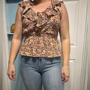Old Navy Ruffle Tank Blouse Fall Floral Peplum
